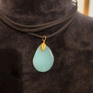 Blue gold and black choker stone necklace 12 to 14 inches
